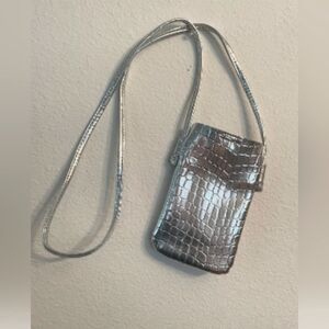 Old Navy Silver Croc Faux Leather Crossbody Bag